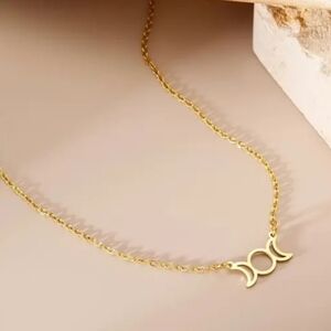 NEW! 14K Gold Plated Celestial Gold Triple Moon Necklace